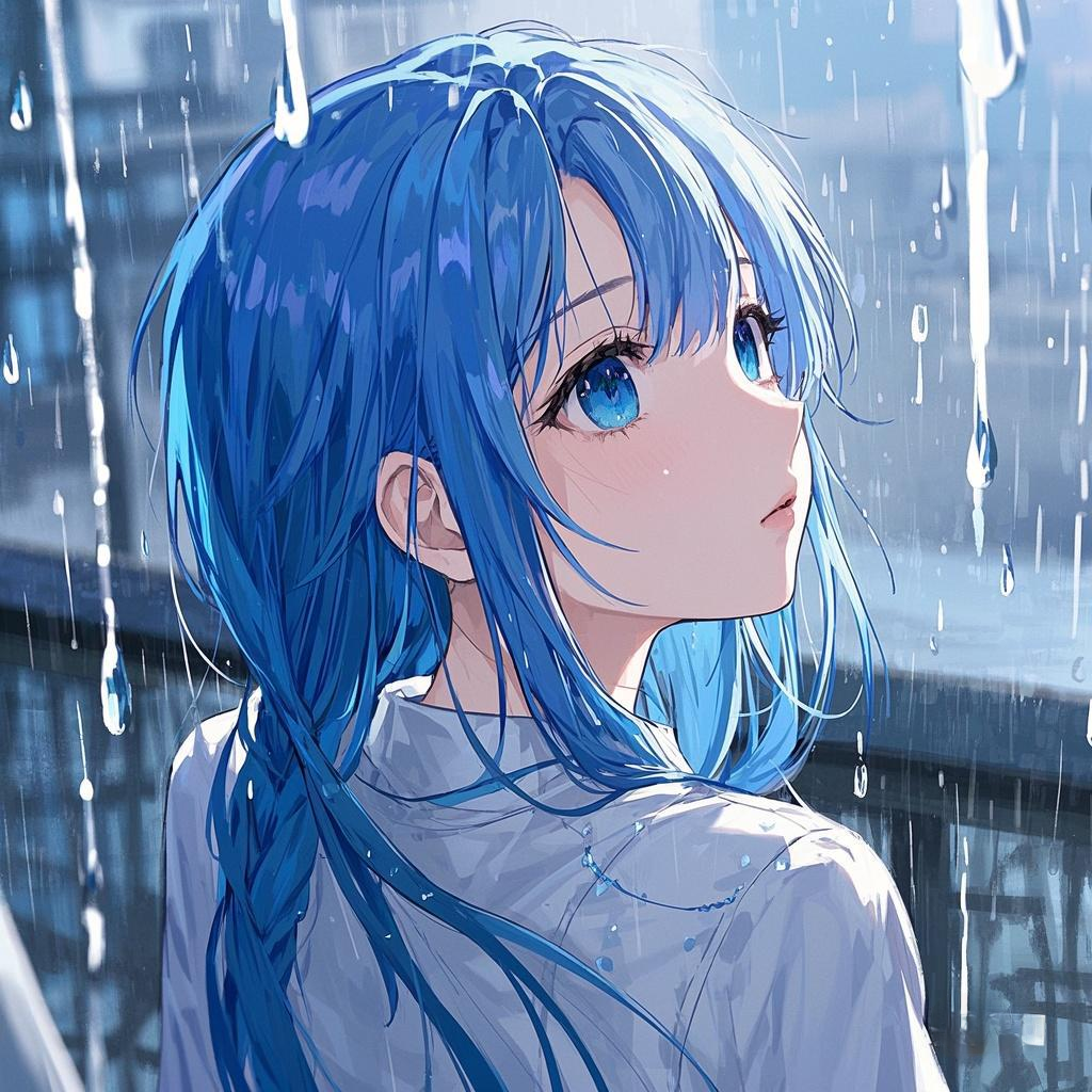 蓝发少女插画图片壁纸
