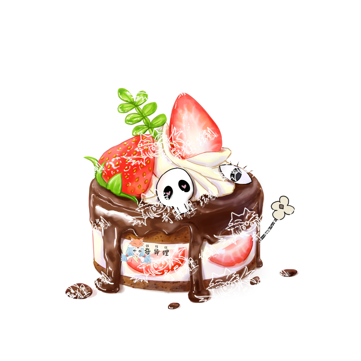 草莓巧克力小蛋糕插画图片壁纸