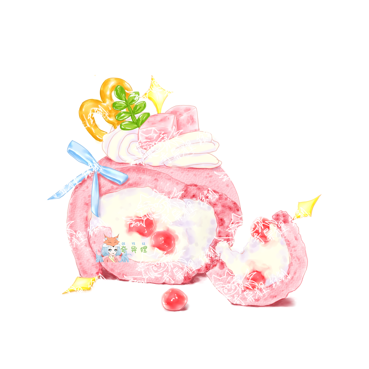 蜜桃啵啵蛋糕卷插画图片壁纸