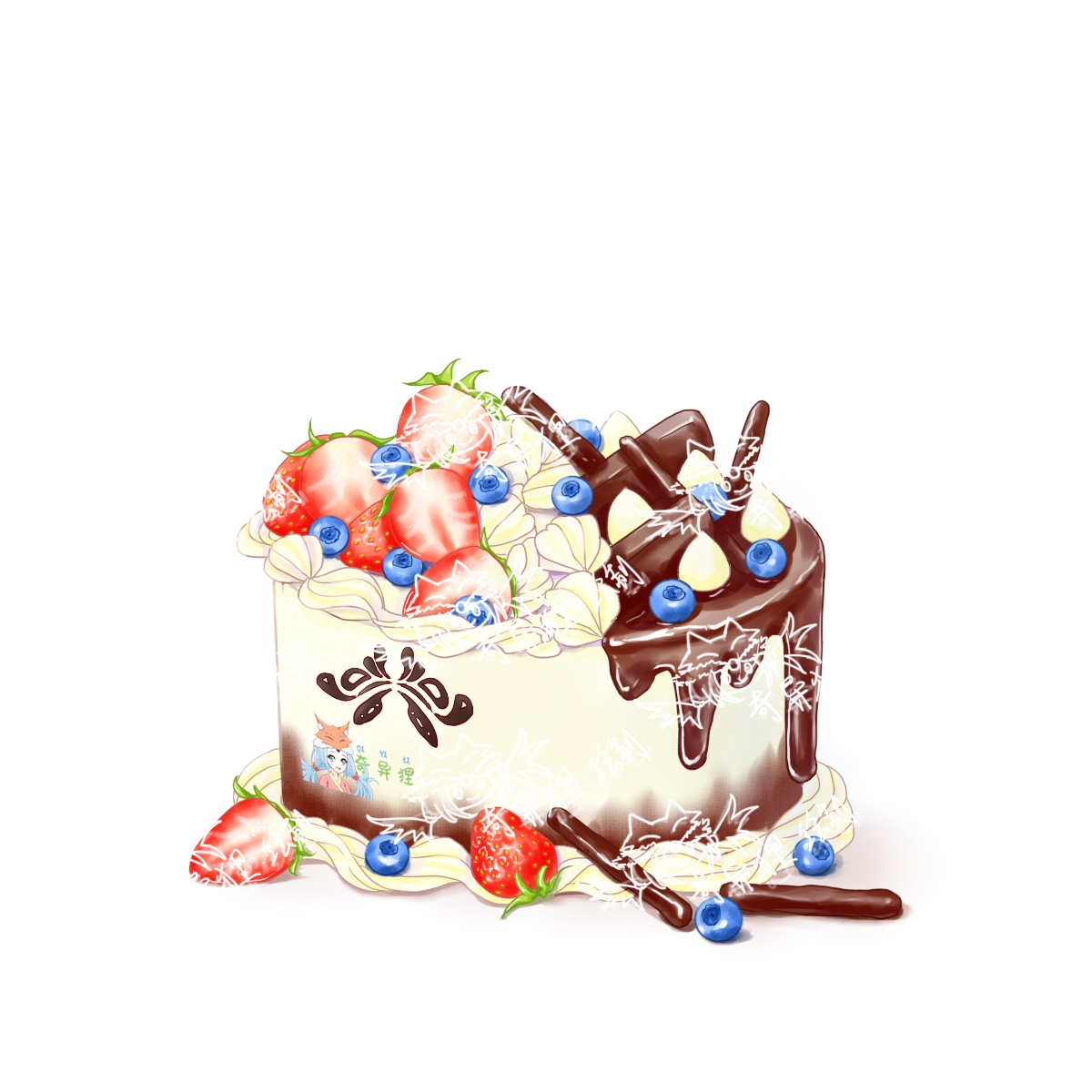 草莓巧克力双拼生贺蛋糕