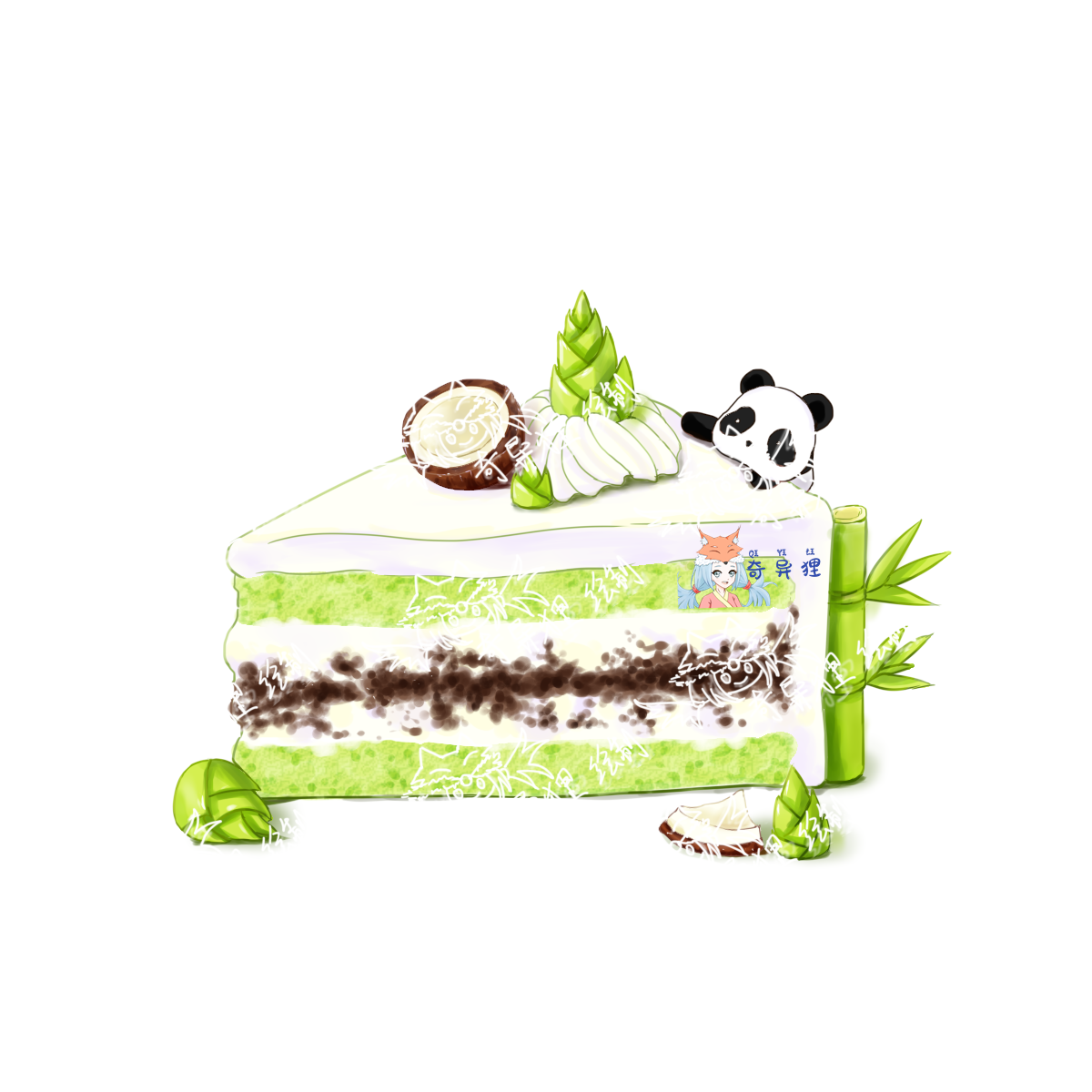竹香椰子蛋糕-美食美食插画