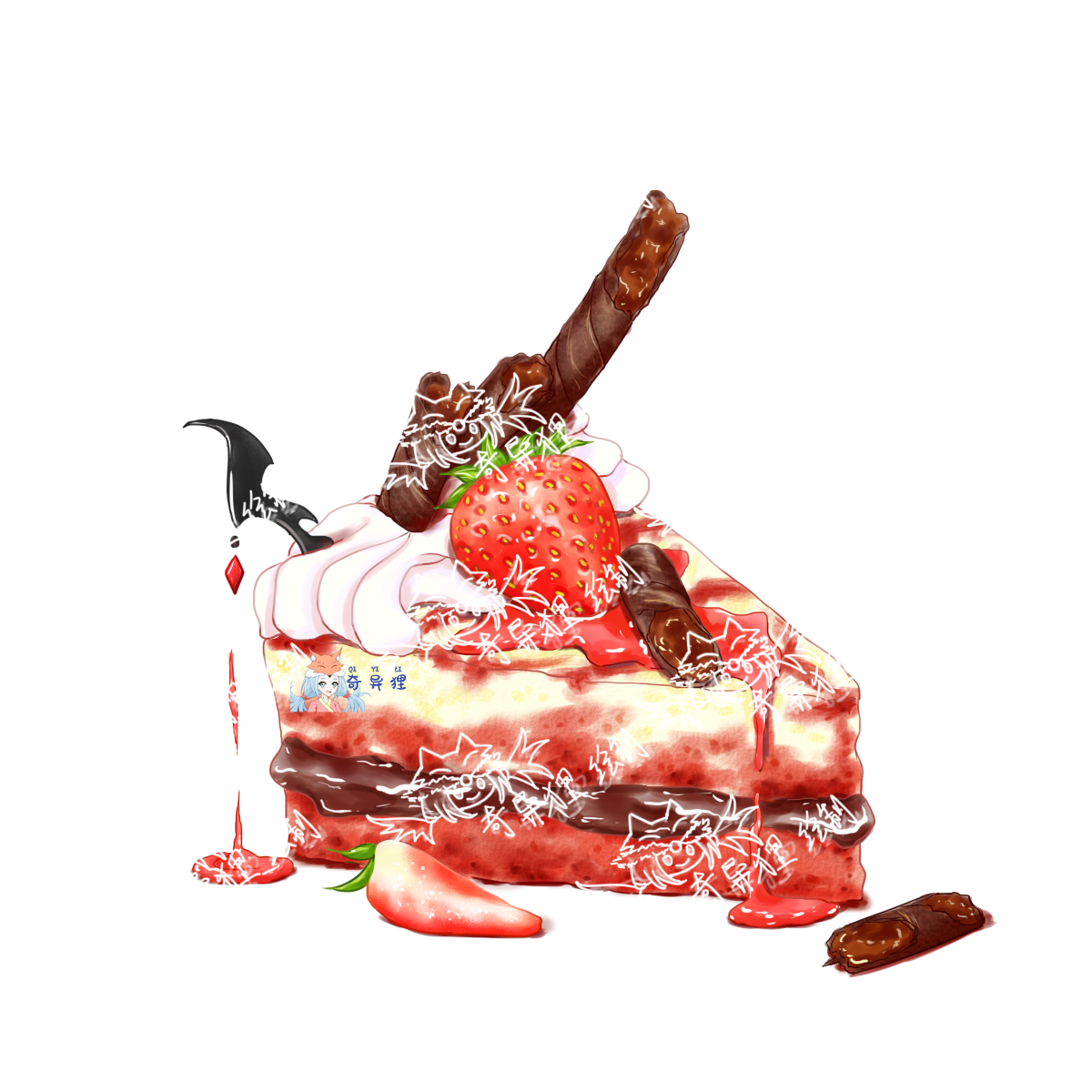 巧克力布朗尼红丝绒蛋糕~~插画图片壁纸