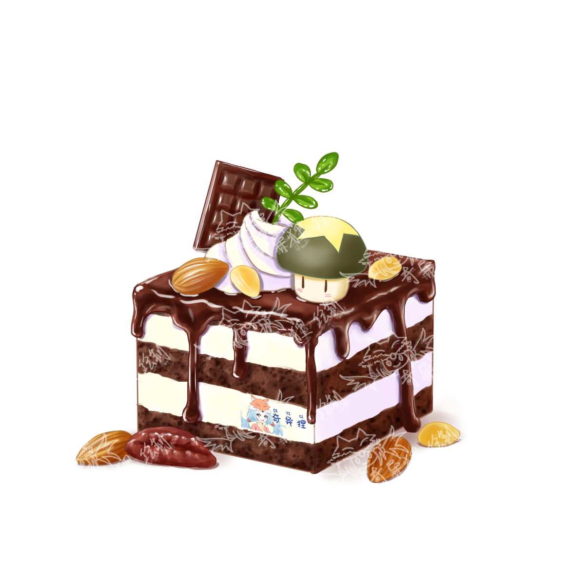 蘑菇坚果巧克力小蛋糕~~插画图片壁纸