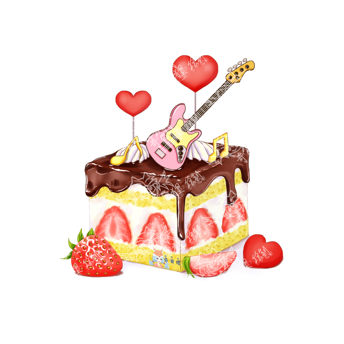 草莓巧克力贝斯蛋糕~~插画图片壁纸