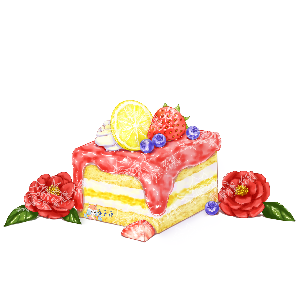 山茶花水果蛋糕-甜品美食