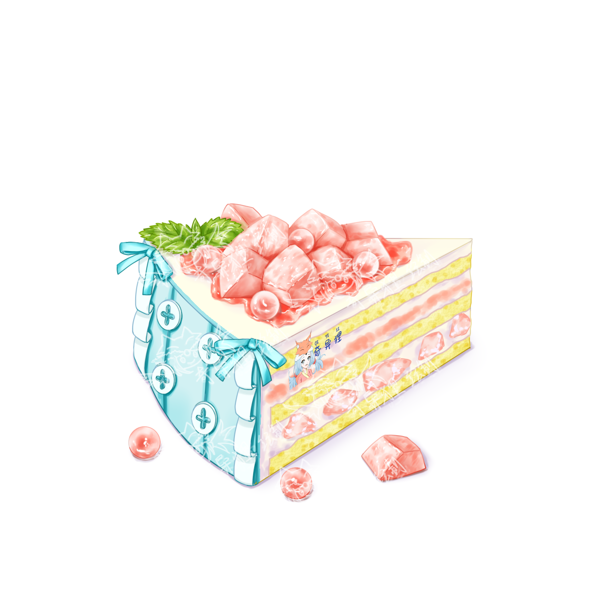 蜜桃爆珠小蛋糕～～客单展示～插画图片壁纸