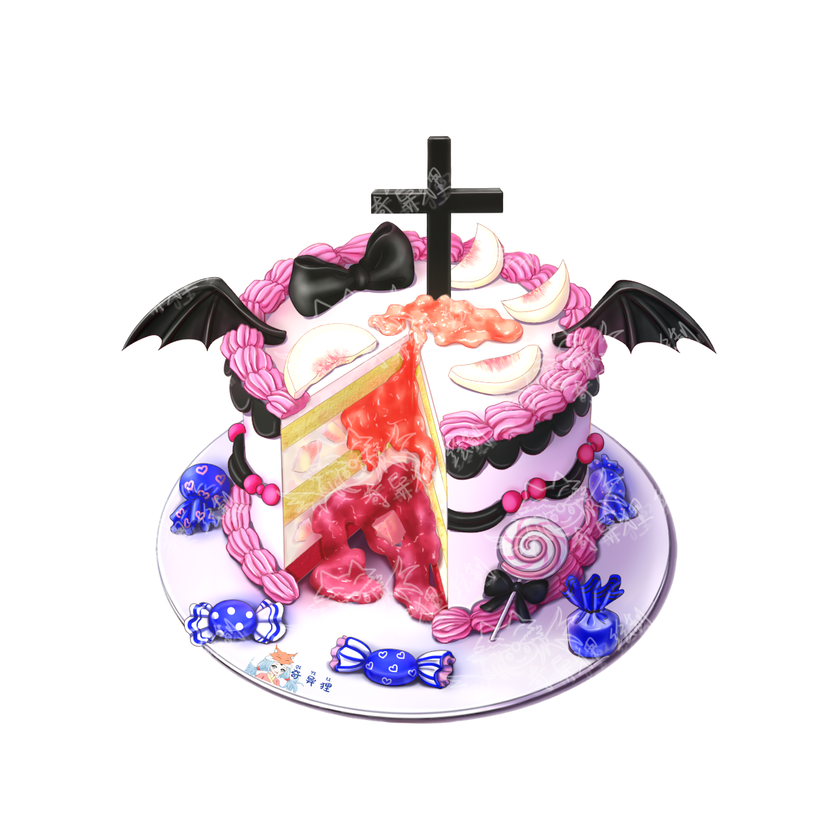 白桃夹心生日蛋糕~~客单展示~插画图片壁纸