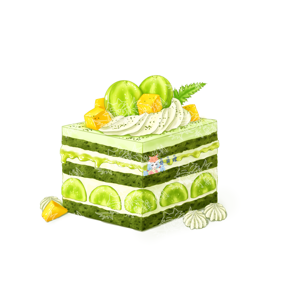 抹茶青提蛋糕~~客单展示~插画图片壁纸