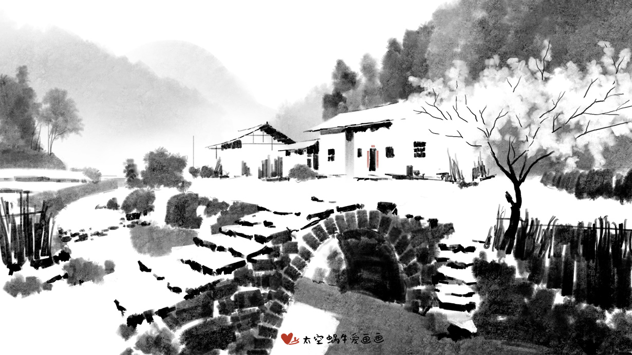 画了一组水墨风中国乡村场景头像同人高清图