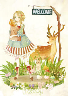 少女与鹿插画图片壁纸