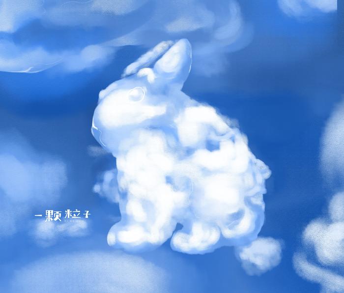 夏天的云里藏了兔子插画图片壁纸