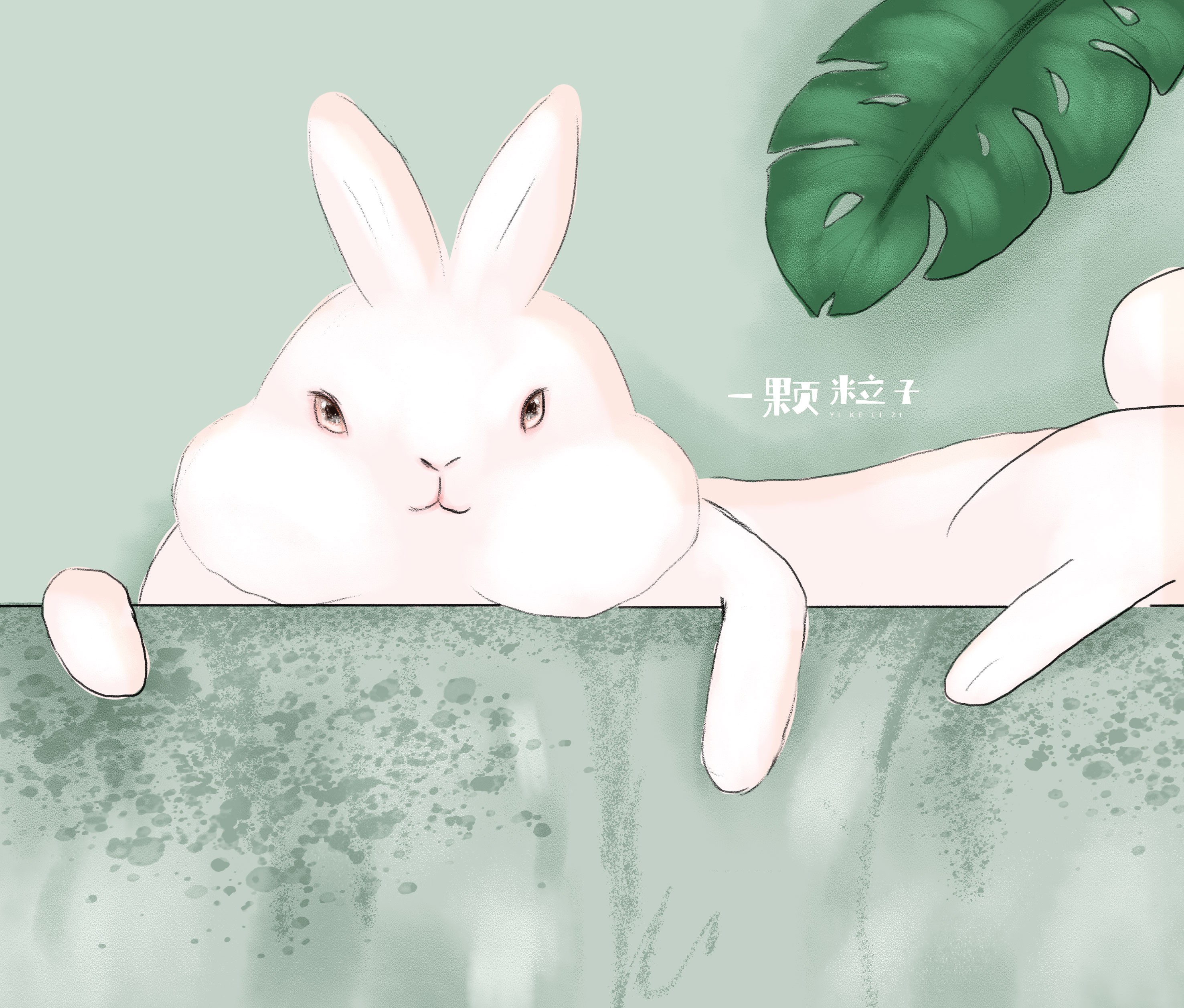一只兔兔出墙来插画图片壁纸