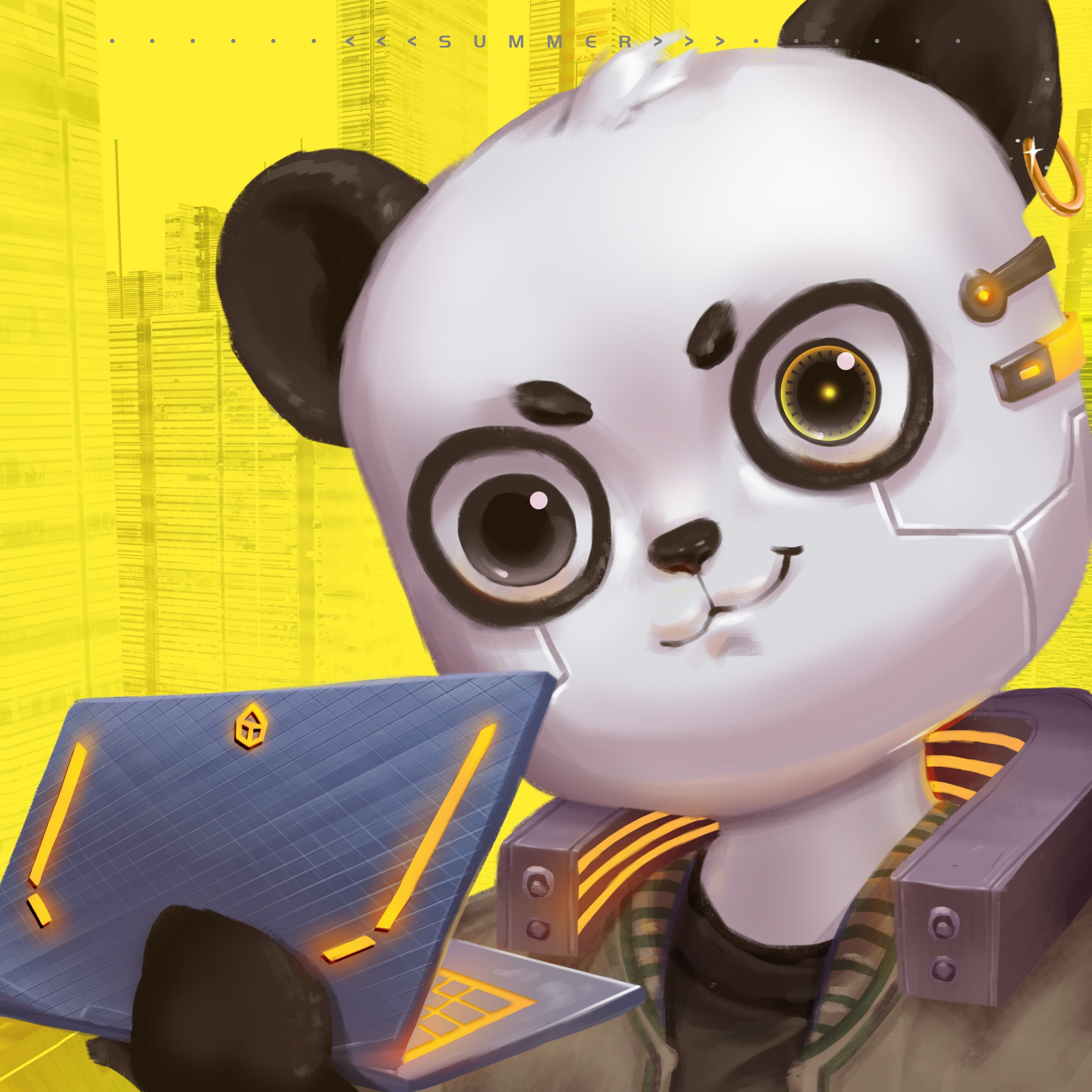 p站画师作品赛博朋克熊猫