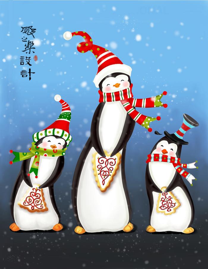 圣诞企鹅造型设计插画图片壁纸