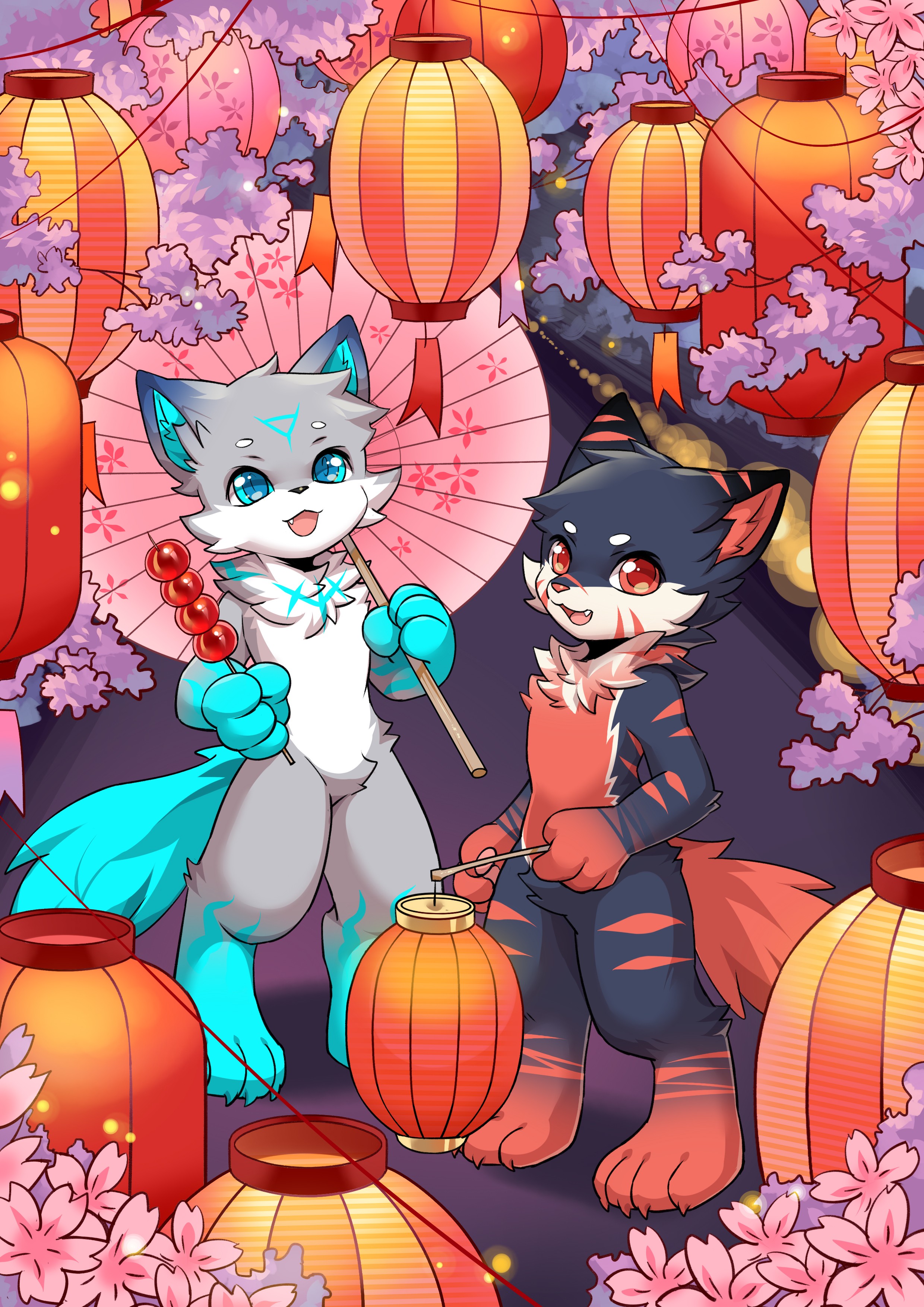樱花灯会插画图片壁纸