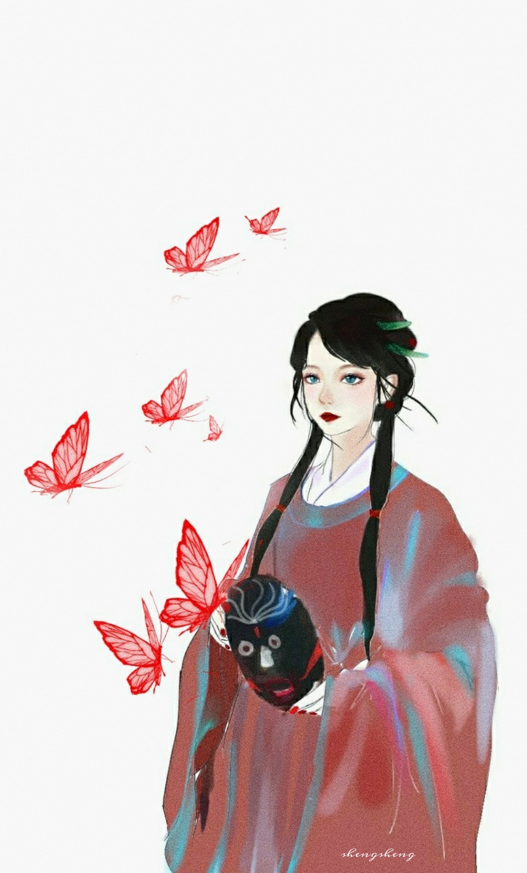 红蝶插画图片壁纸