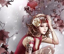 红枫柏雪-那一新荷 惊悚小说封面 红枫 血 蔷薇少女 商业插图竖图