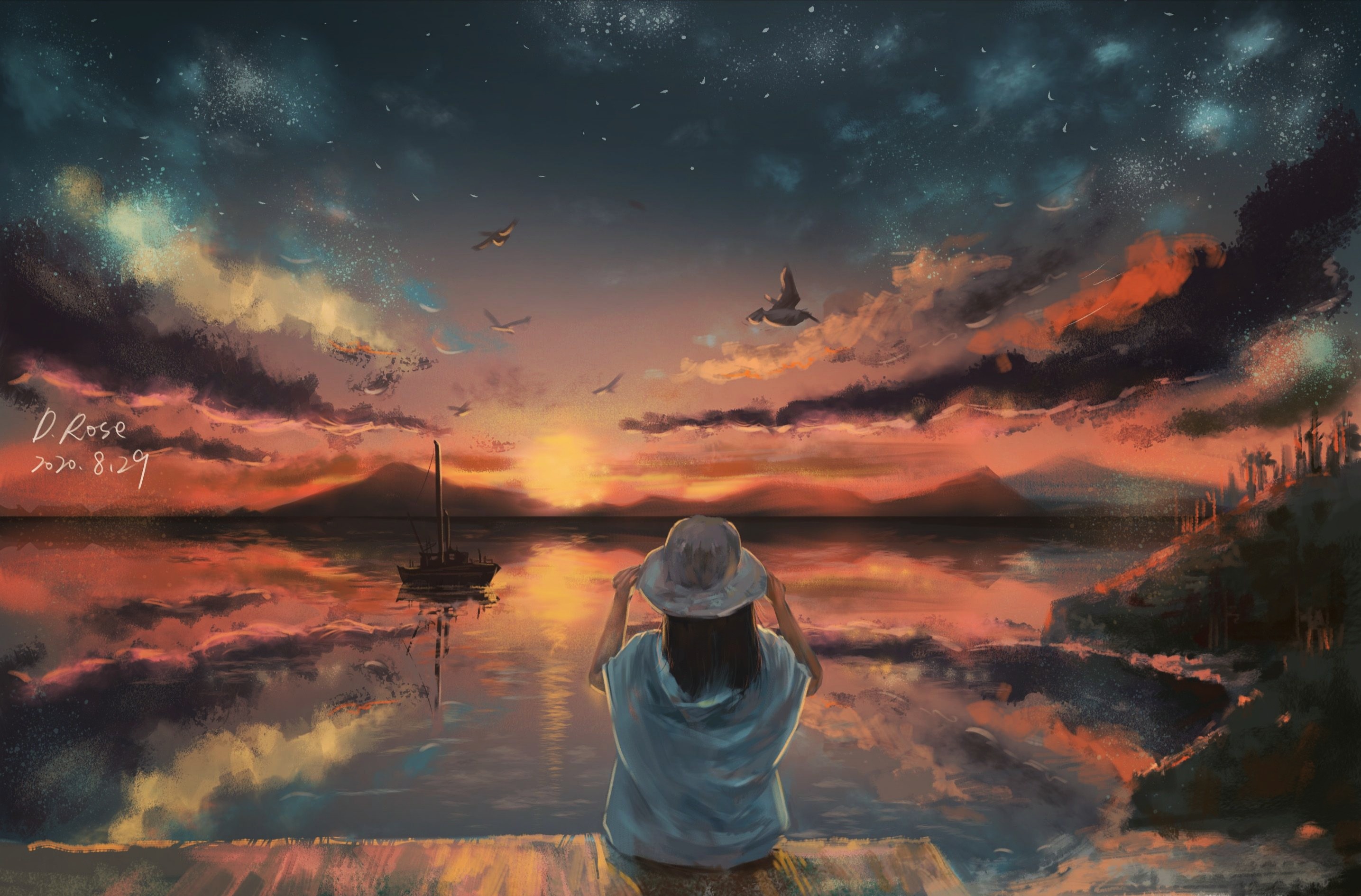 夕阳的彼岸插画图片壁纸