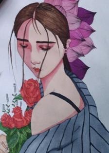 玫瑰少女插画图片壁纸