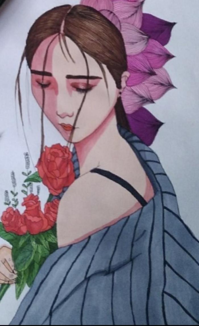 玫瑰少女插画图片壁纸