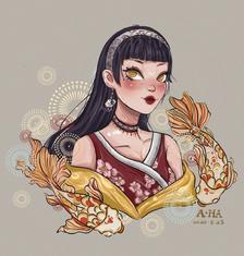 锦鲤少女插画图片壁纸