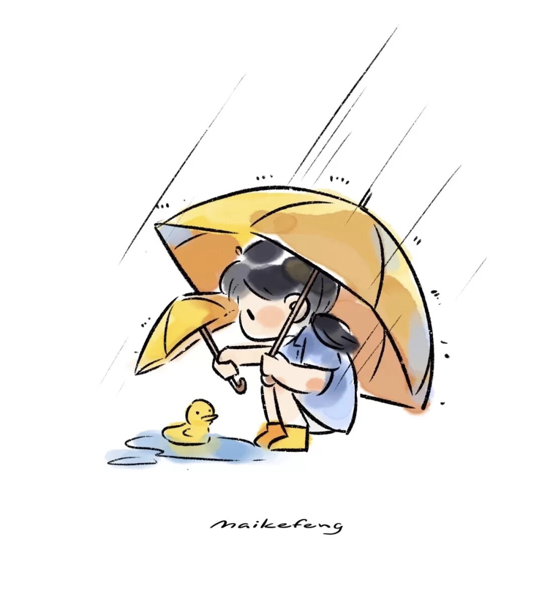 那天下雨画的插画