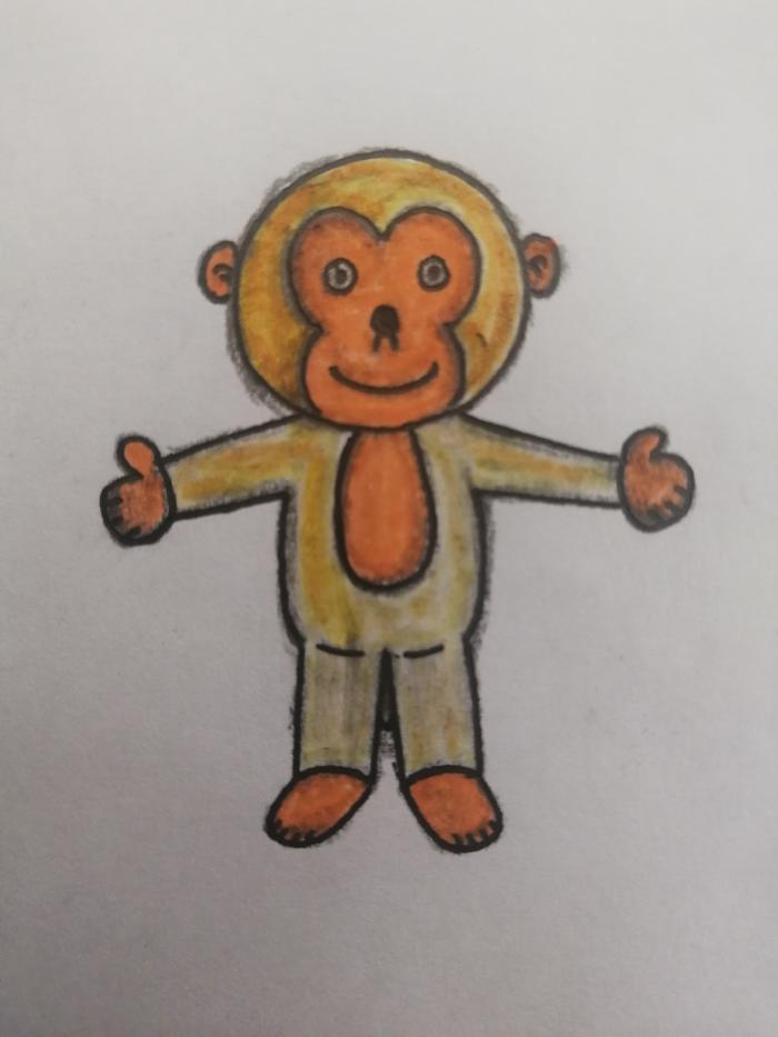 猴子🐒绘画。就是彩笔从购买后到现在也有年头了，所以色彩涂的时候就不怎么匀称了。插画图片壁纸