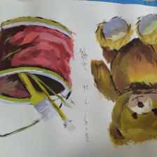 小熊和涮笔筒插画图片壁纸