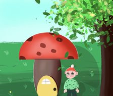 蘑菇小人-卡通图插画平面
