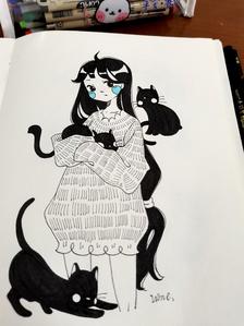 每日一画｜黑猫女孩插画图片壁纸