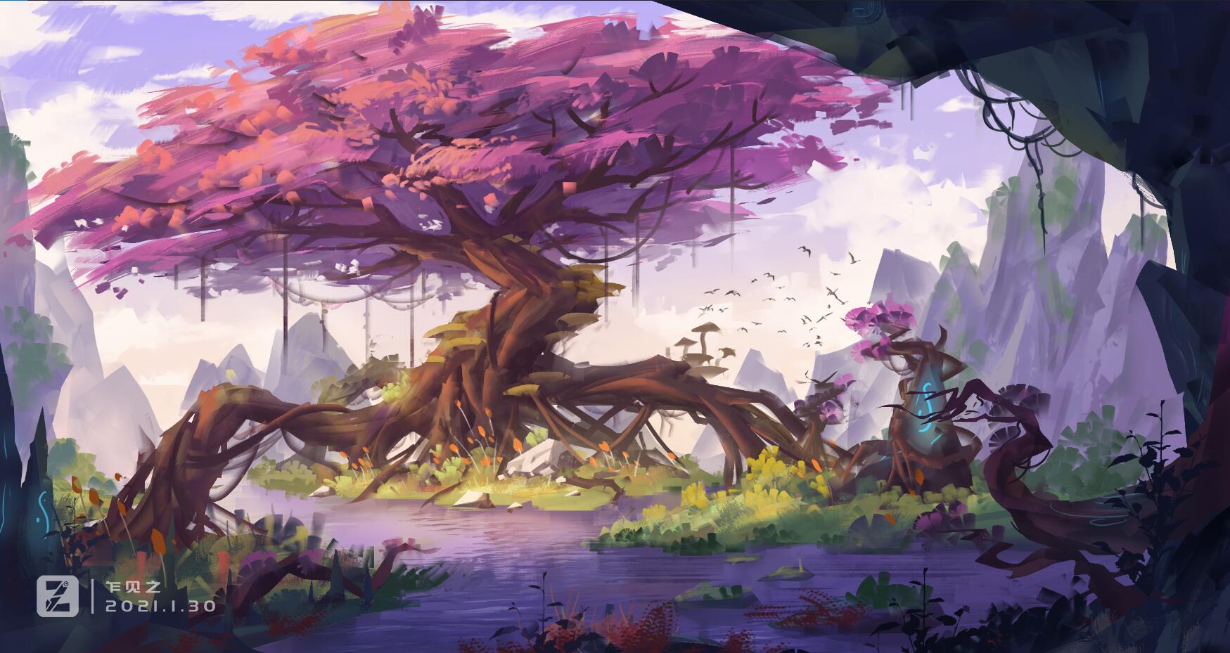神树气氛游戏概念场景插画图片壁纸
