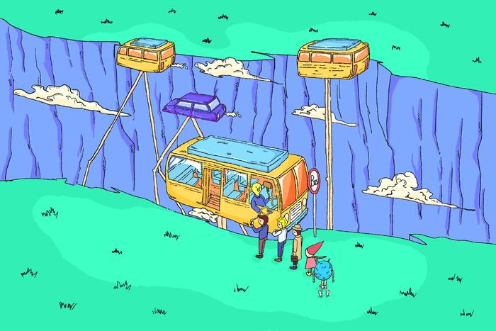 云上镇-行走的巴士插画图片壁纸