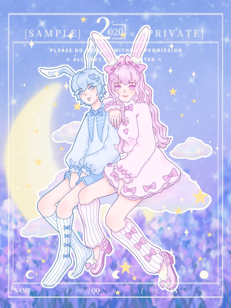 蓝兔兔和粉兔兔插画图片壁纸