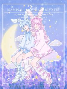 蓝兔兔和粉兔兔插画图片壁纸