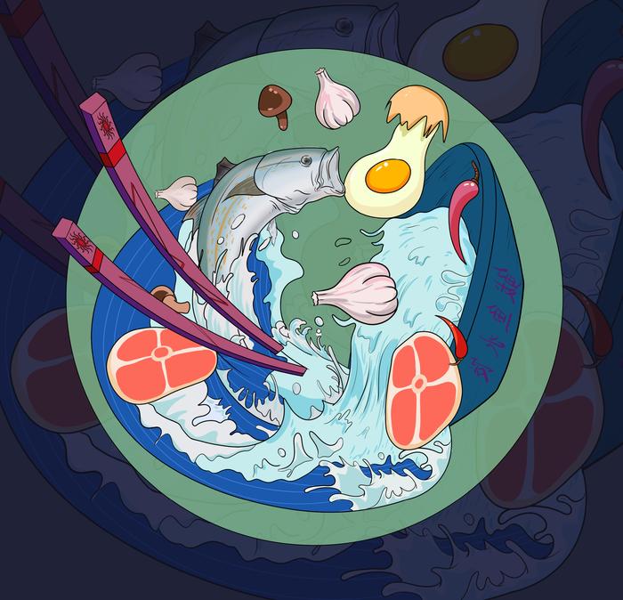 鲅鱼水饺插画图片壁纸