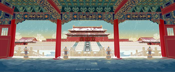 雪景故宫插画图片壁纸