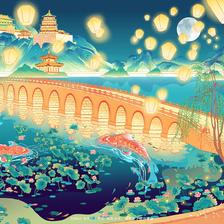 颐和园十七孔桥插画图片壁纸
