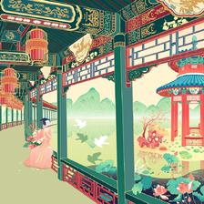 颐和园长廊插画图片壁纸