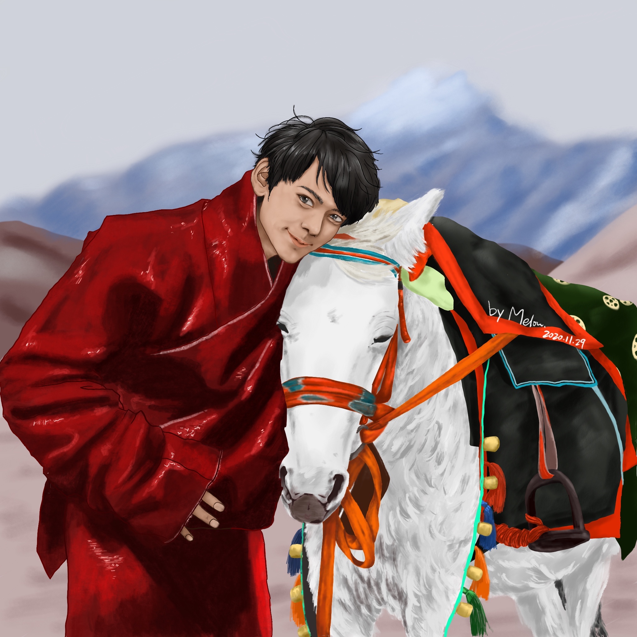 丁真和小马插画图片壁纸