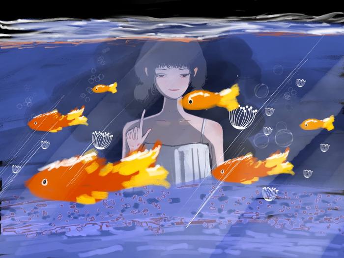 少女与鱼3插画图片壁纸