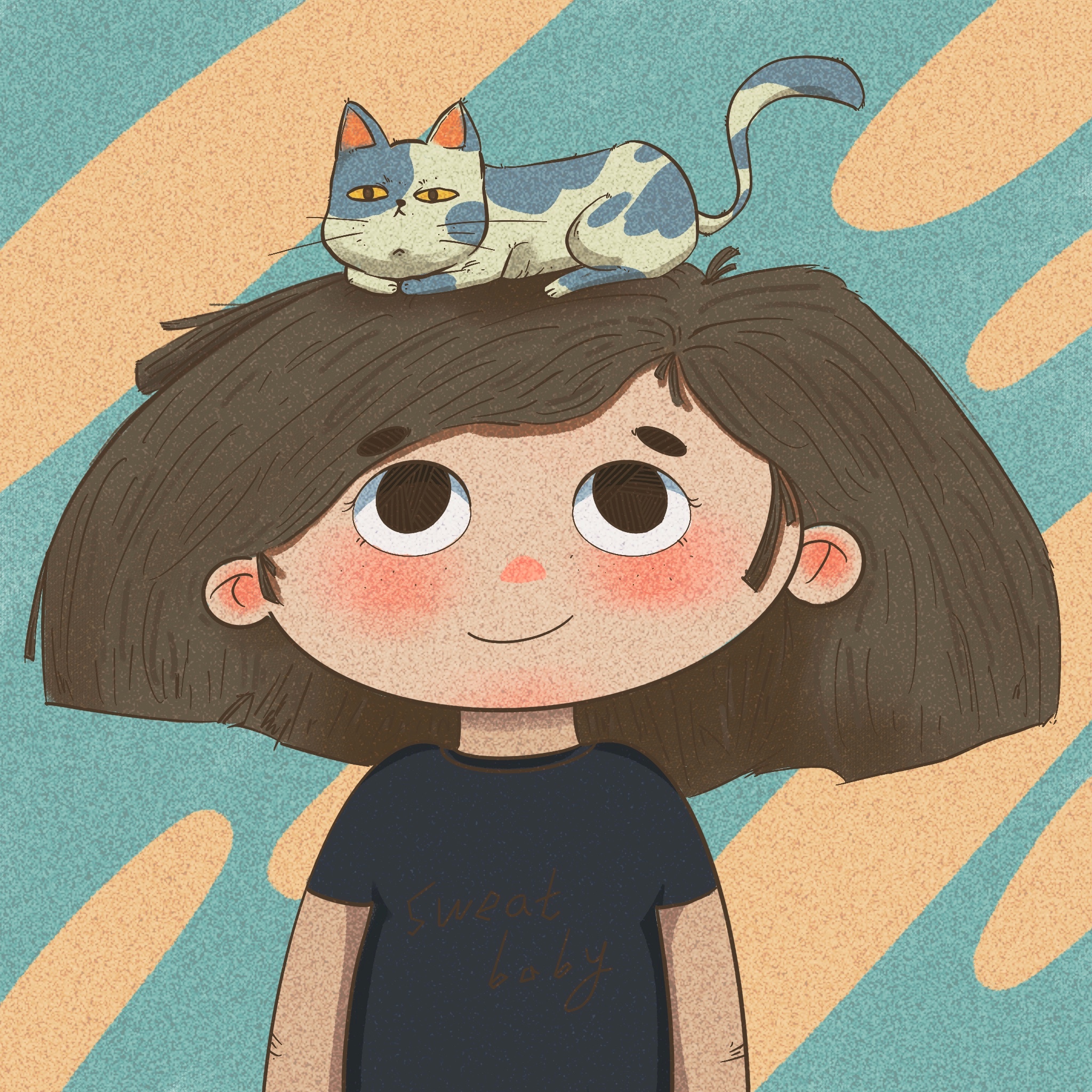 爱猫女孩插画图片壁纸
