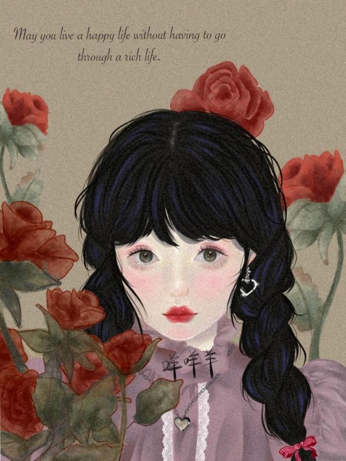 《红玫瑰少女》插画图片壁纸