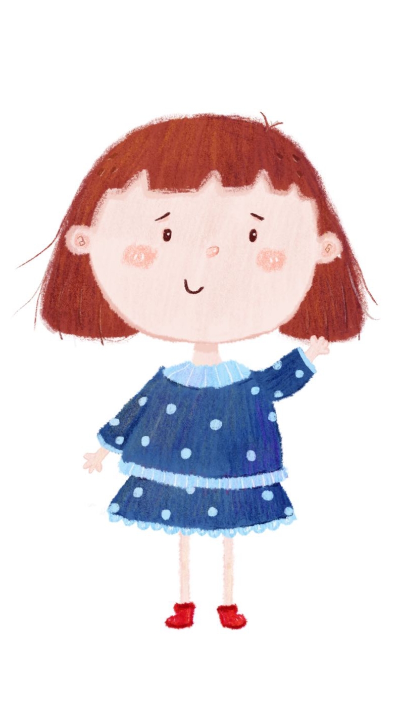 儿童插画之一个可爱的短发女孩。插画图片壁纸