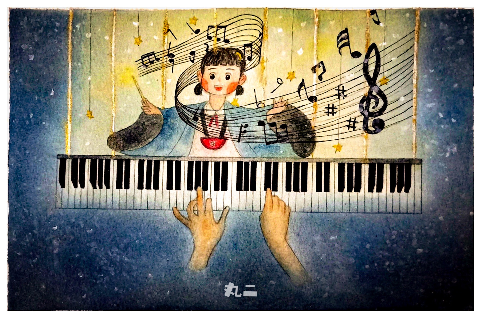 《小时候钢琴の梦》插画图片壁纸