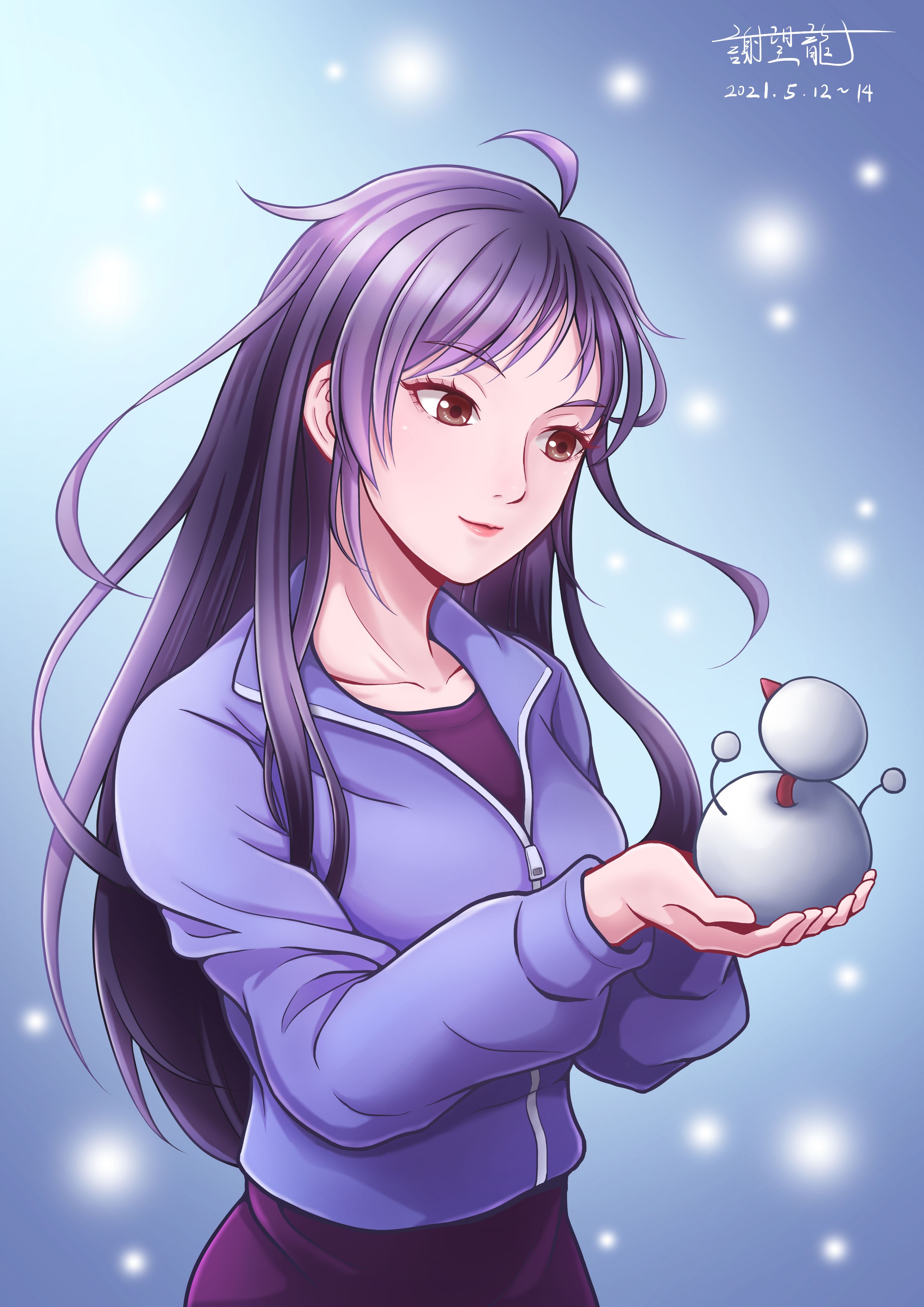 手捧雪人的少女插画图片壁纸