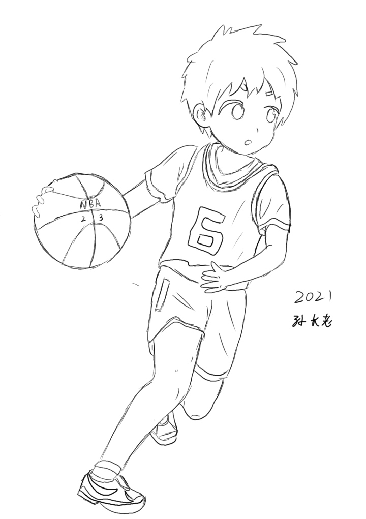 篮球少年线稿插画图片壁纸