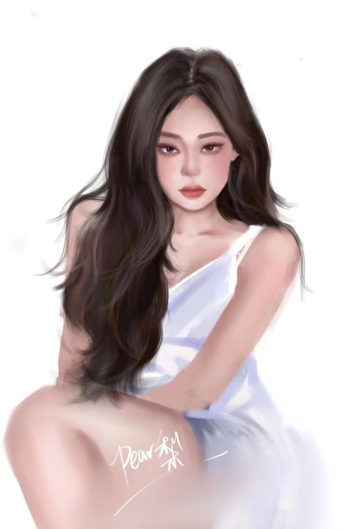 jennie厚涂插画图片壁纸