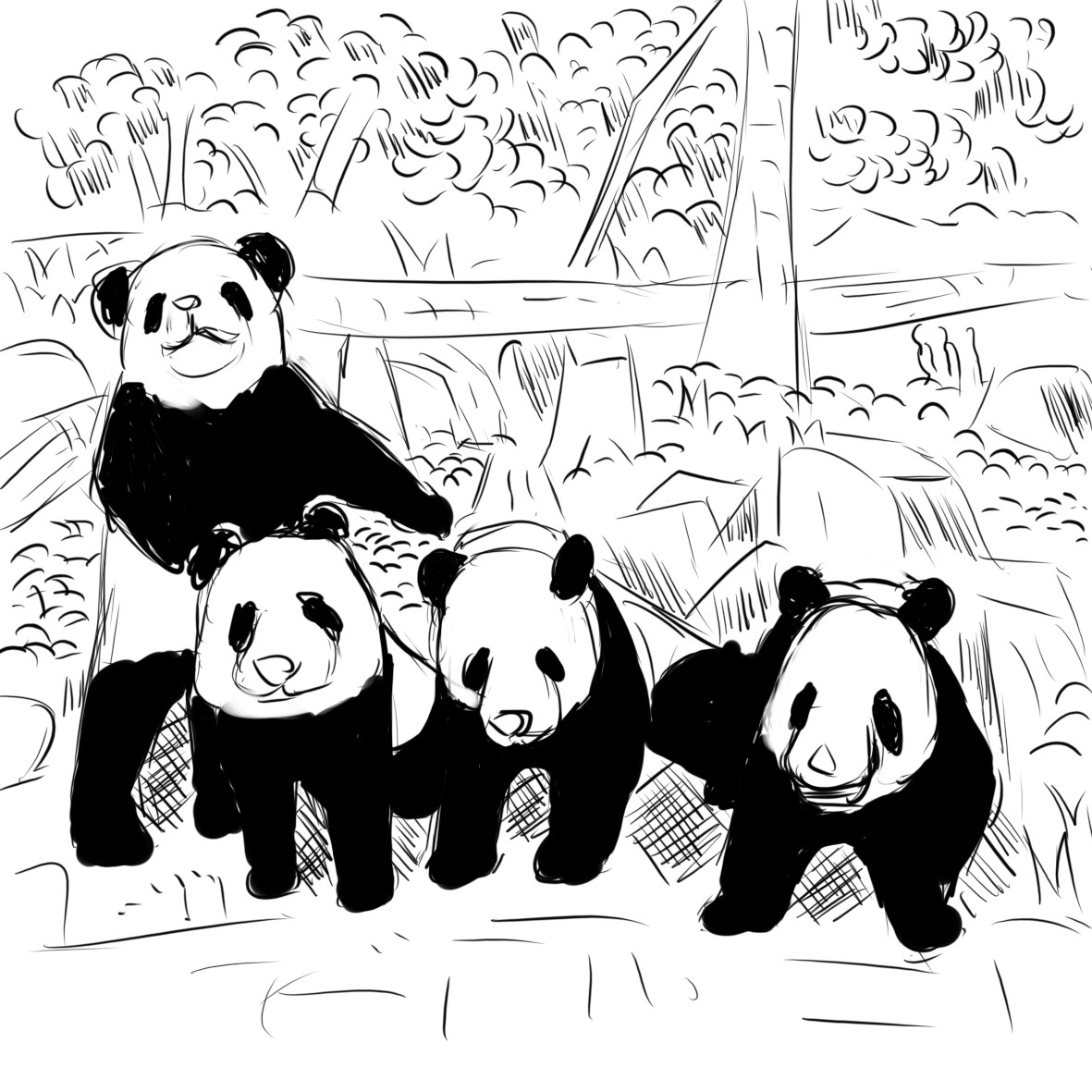 熊猫漫画萌插画图片壁纸