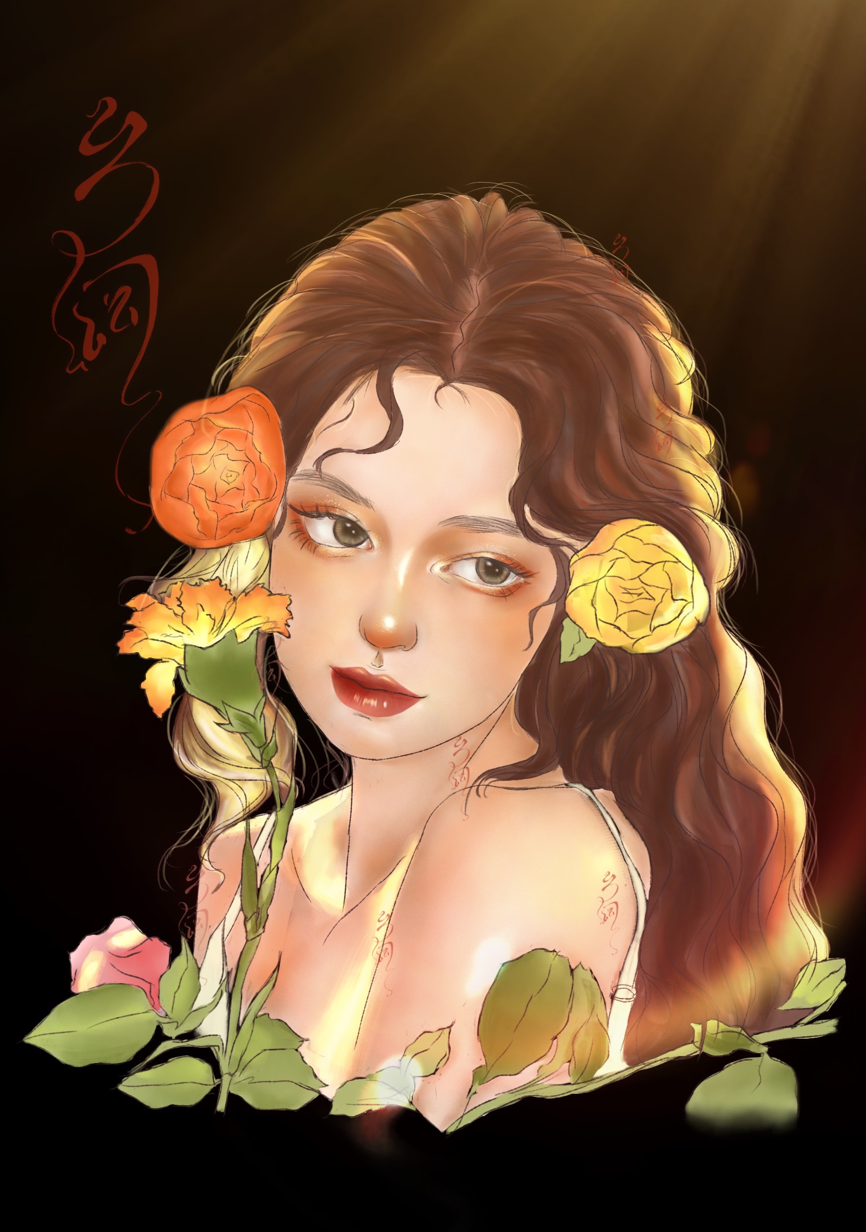 带花少女插画图片壁纸