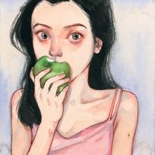 吃苹果的女孩子插画图片壁纸